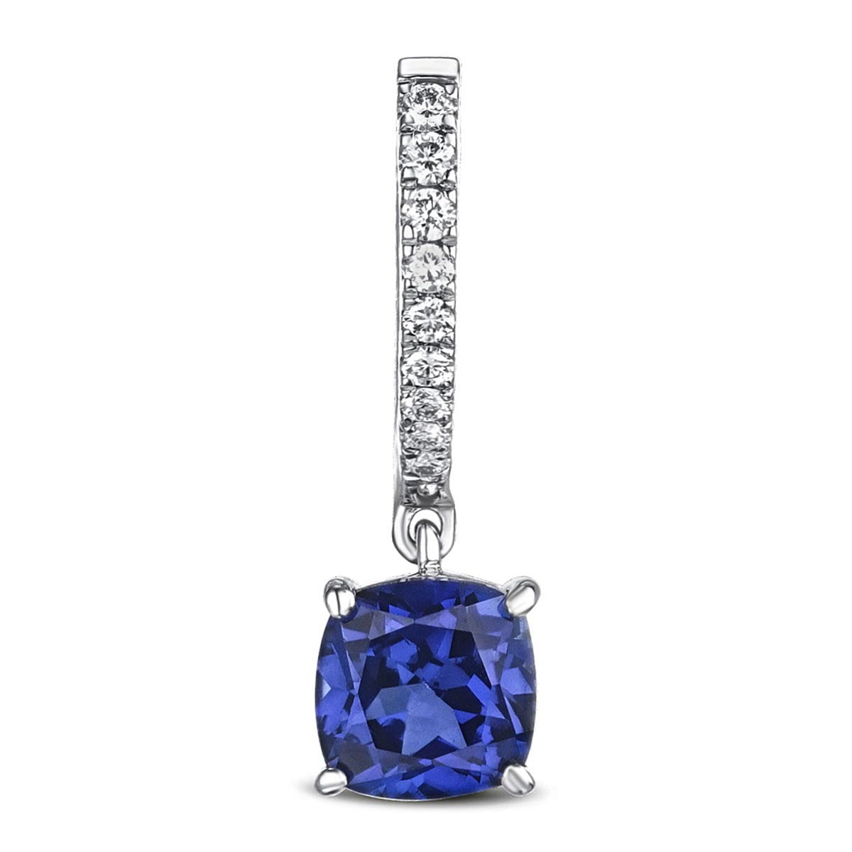 Astra 4.70t Lab Sapphire and Diamond Drop Cushion Cut Earrings in Silver